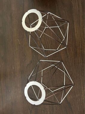 Pair of Silver Metal Cage Lamp Shades